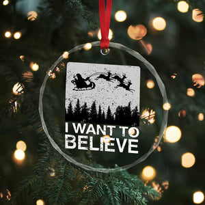 Funny Xmas Santa Crystal Glass Ornament I Want To Believe Sleigh With Reindeers TS11 Print Your Wear
