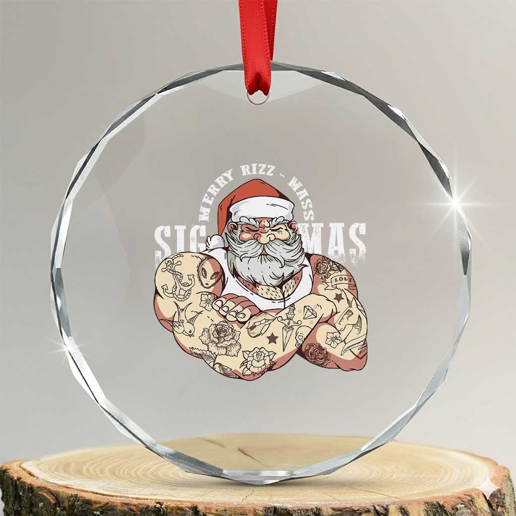 Funny Xmas Santa Crystal Glass Ornament Merry Rizzmas Sigmas Charisma Rizz Santa TS11 Transparent Glass 3'' Circle Print Your Wear