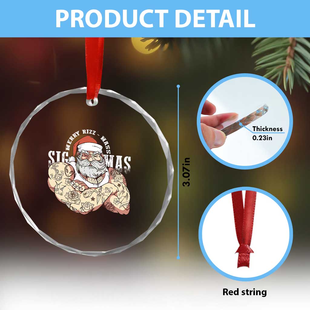 Funny Xmas Santa Crystal Glass Ornament Merry Rizzmas Sigmas Charisma Rizz Santa TS11 Print Your Wear