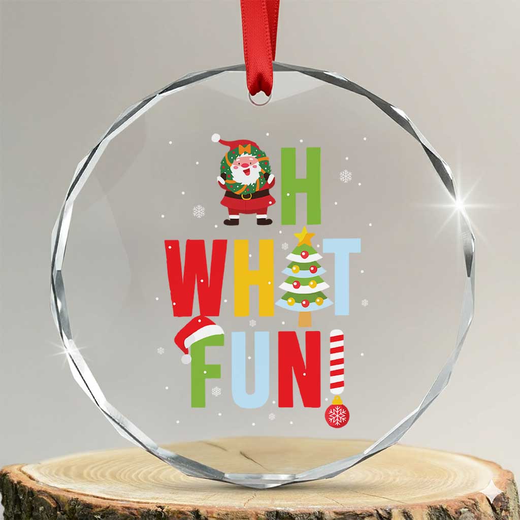 Funny Xmas Santa Crystal Glass Ornament Oh What Fun Christmas Tree And Wreath - Print Your Wear