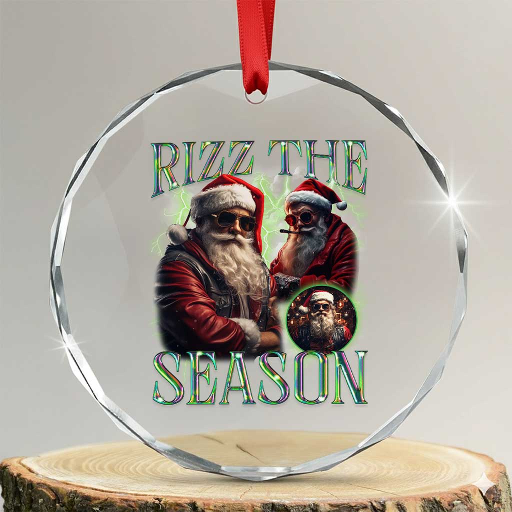 Funny Xmas Santa Crystal Glass Ornament Rizz The Season Cool Santa TS09 Transparent Glass 3'' Circle Print Your Wear