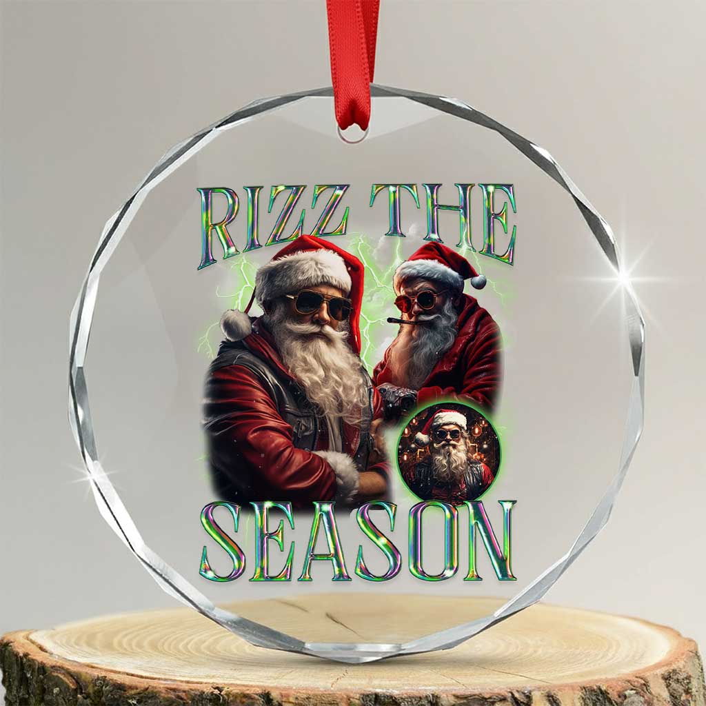 Funny Xmas Santa Crystal Glass Ornament Rizz The Season Cool Santa TS09 Transparent Glass 3'' Circle Print Your Wear