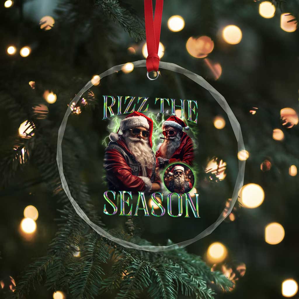Funny Xmas Santa Crystal Glass Ornament Rizz The Season Cool Santa TS09 Print Your Wear