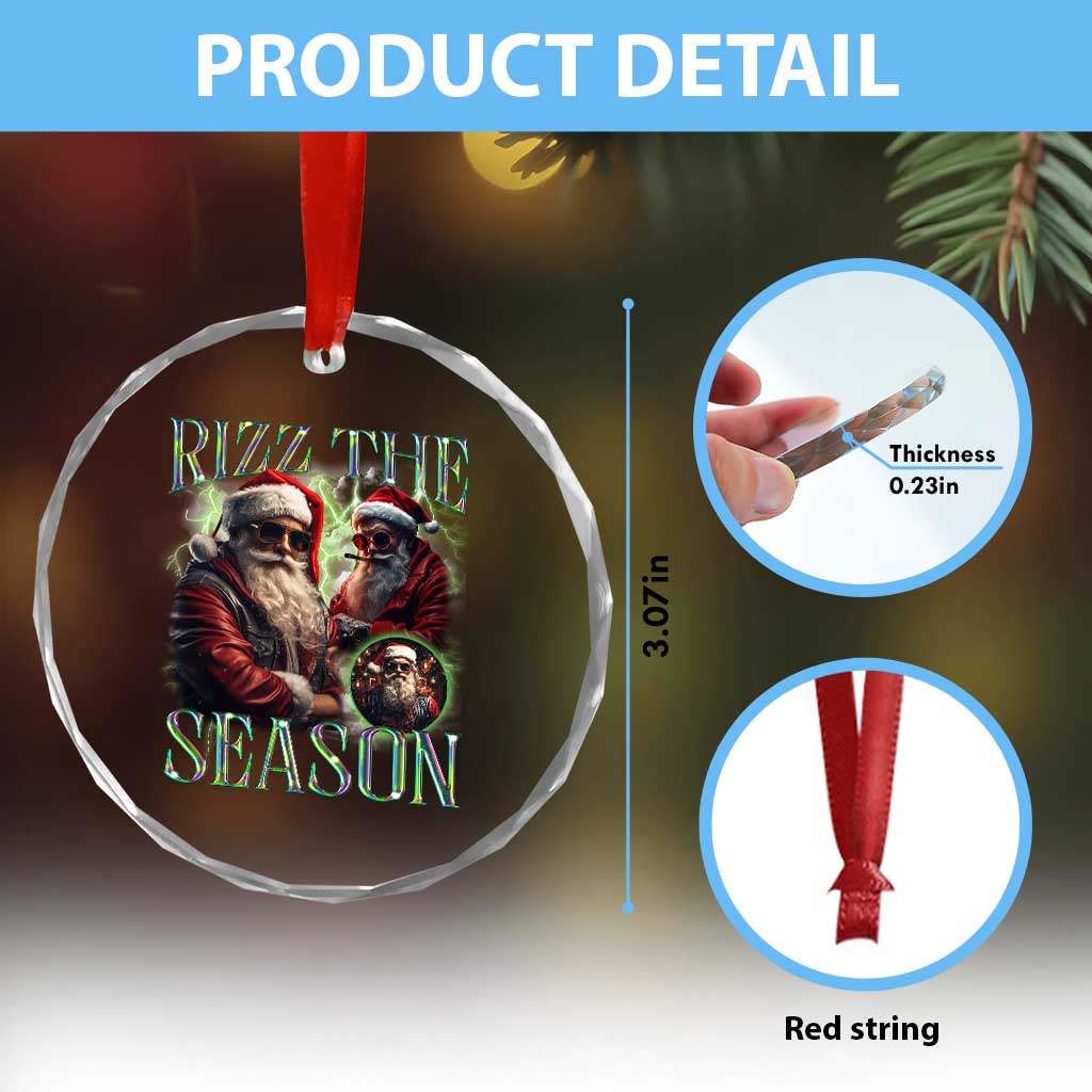 Funny Xmas Santa Crystal Glass Ornament Rizz The Season Cool Santa TS09 Print Your Wear