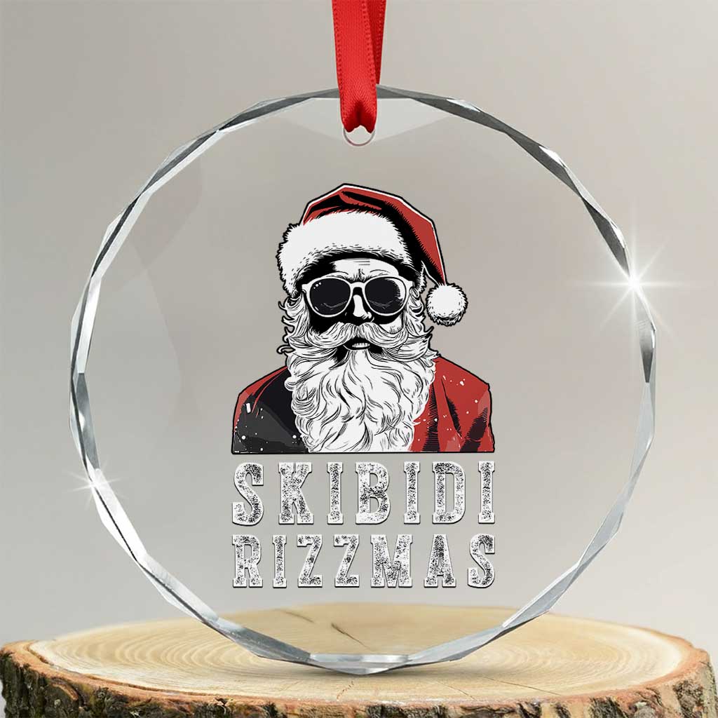 Funny Xmas Santa Crystal Glass Ornament Skibidi Rizzmas Cool Charisma Rizz Santa Claus TS11 Transparent Glass 3'' Circle Print Your Wear