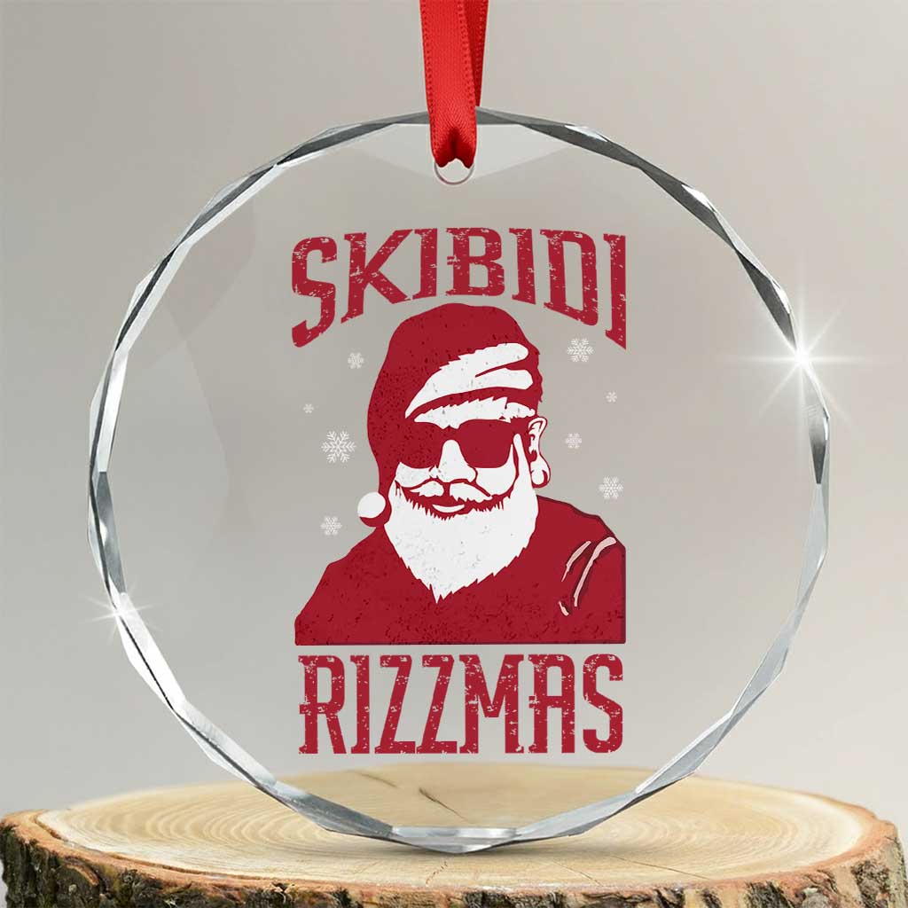 Funny Xmas Santa Crystal Glass Ornament Skibidi Rizzmas Vintage Charisma Rizz Santa Claus TS11 Transparent Glass 3'' Circle Print Your Wear
