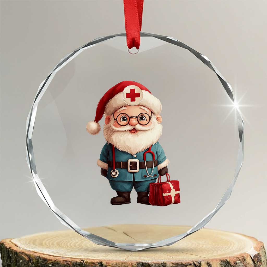 Funny Xmas Santa Doctor Medical Crystal Glass Ornament TS11 Transparent Glass 3'' Circle Print Your Wear