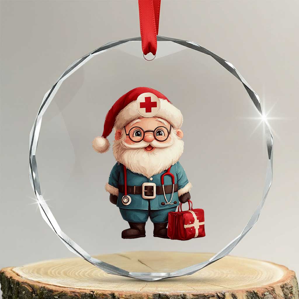 Funny Xmas Santa Doctor Medical Crystal Glass Ornament TS11 Transparent Glass 3'' Circle Print Your Wear