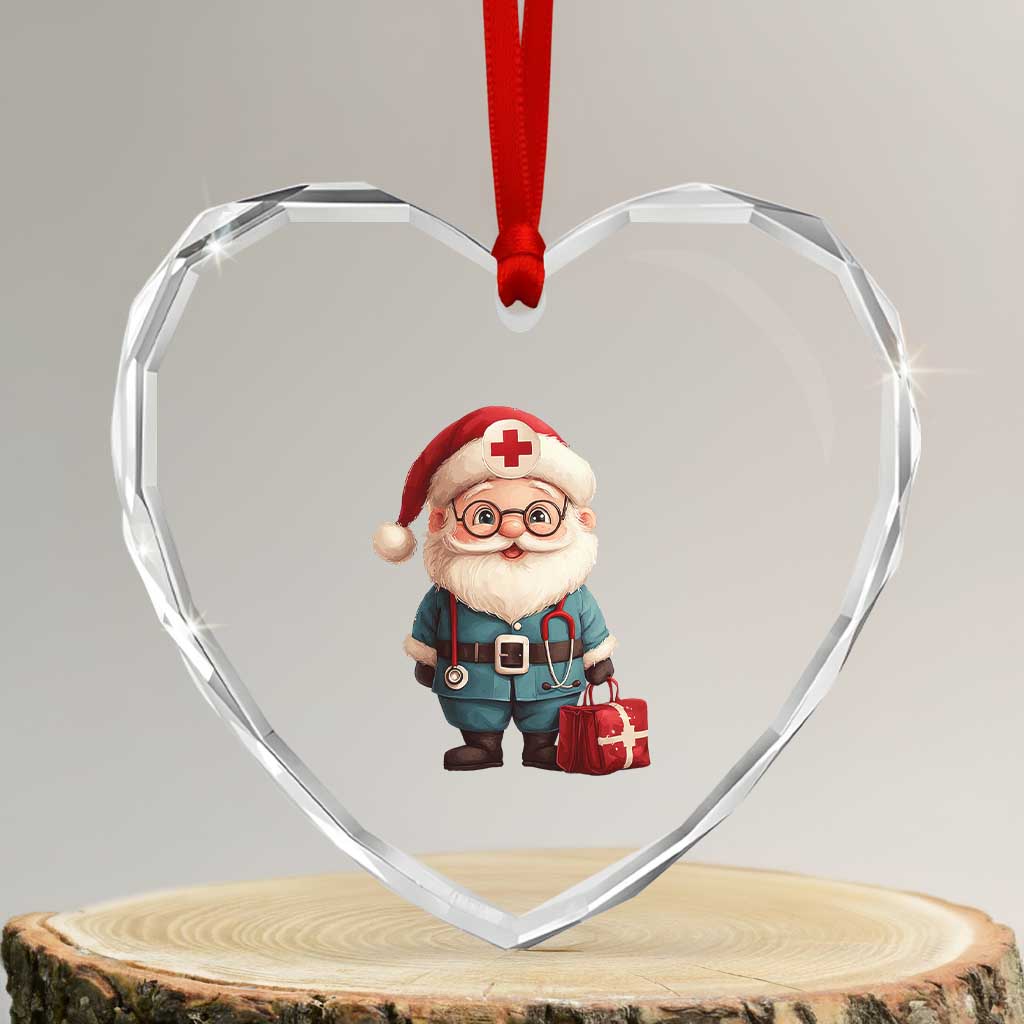 Funny Xmas Santa Doctor Medical Heart Crystal Glass Ornament TS11 Transparent Glass 3'' Heart Print Your Wear