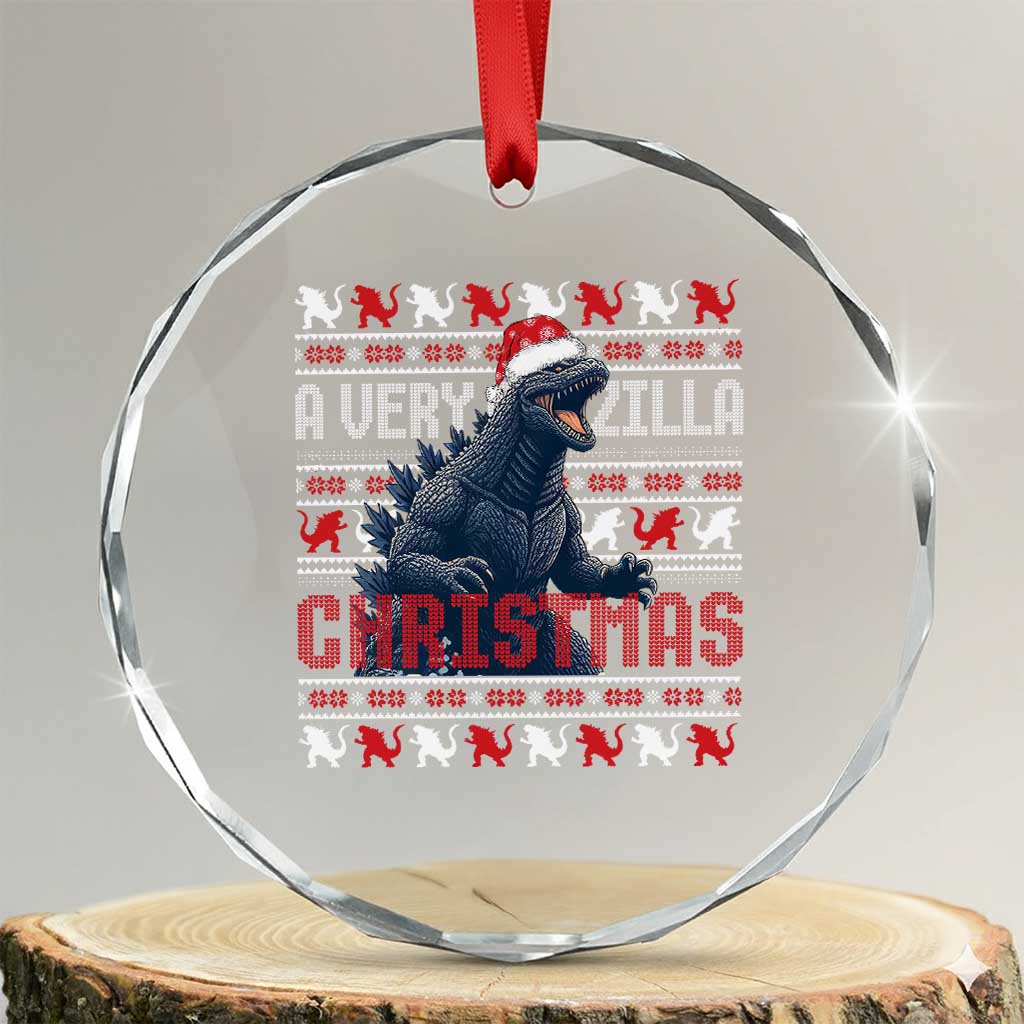 Funny Xmas Santa Godzilla Crystal Glass Ornament A Very Godzilla Xmas Japanese Monster TS11 Transparent Glass 3'' Circle Print Your Wear