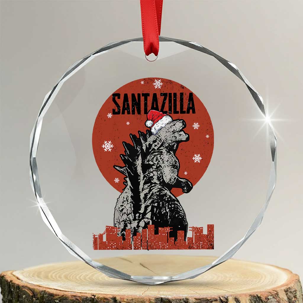 Funny Xmas Santa Godzilla Crystal Glass Ornament Santazilla Japanese Monster TS11 Transparent Glass 3'' Circle Print Your Wear