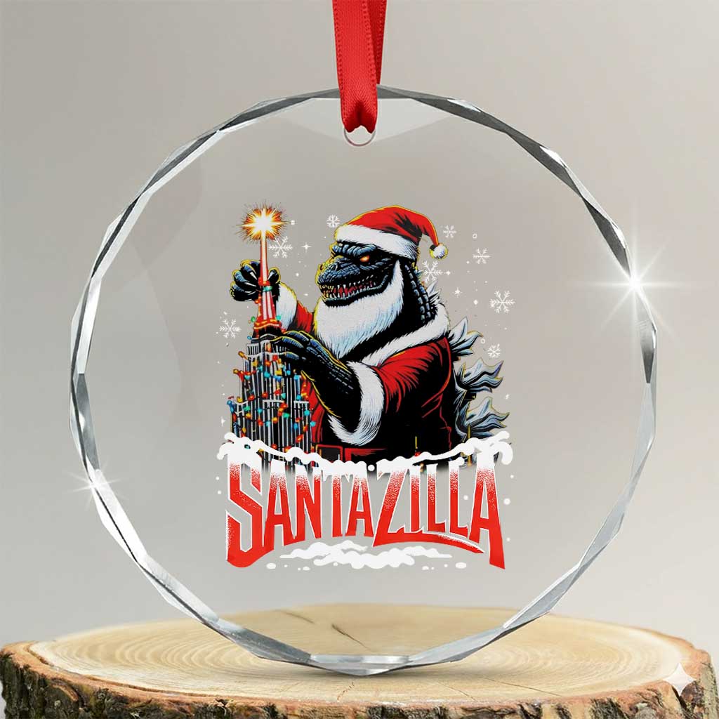 Funny Xmas Santa Godzilla Crystal Glass Ornament Santazilla Tower Xmas Tree TS11 Transparent Glass 3'' Circle Print Your Wear