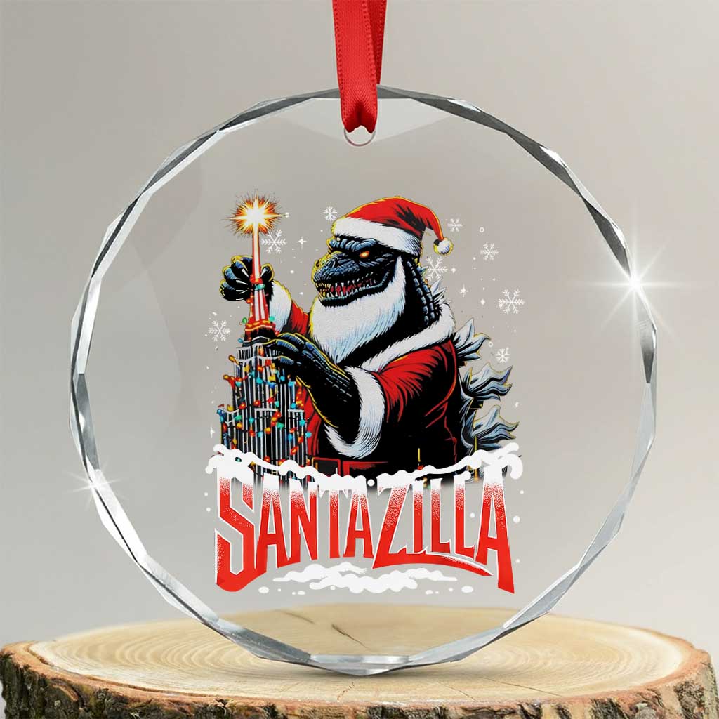 Funny Xmas Santa Godzilla Crystal Glass Ornament Santazilla Tower Xmas Tree TS11 Transparent Glass 3'' Circle Print Your Wear