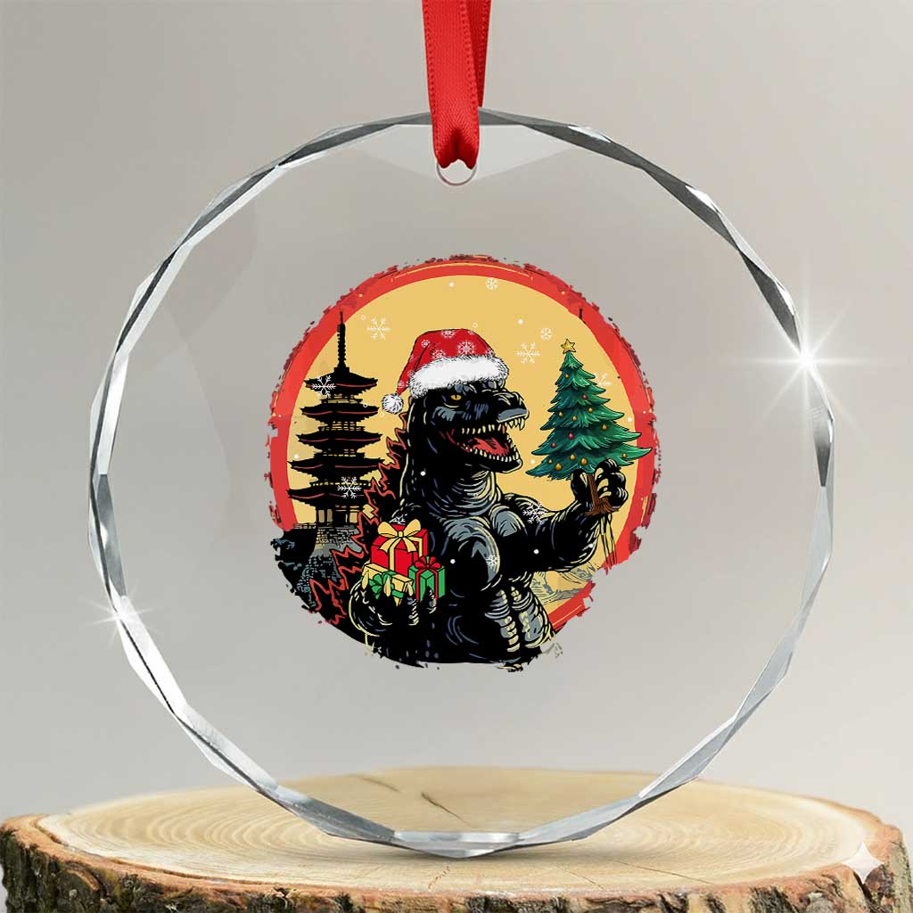 Funny Xmas Santa Godzilla Japanese Monster Crystal Glass Ornament TS11 Transparent Glass 3'' Circle Print Your Wear