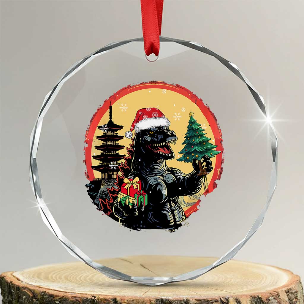 Funny Xmas Santa Godzilla Japanese Monster Crystal Glass Ornament TS11 Transparent Glass 3'' Circle Print Your Wear