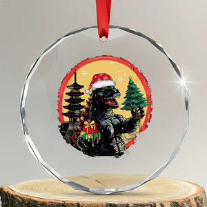 Funny Xmas Santa Godzilla Japanese Monster Crystal Glass Ornament TS11 Transparent Glass 3'' Circle Print Your Wear