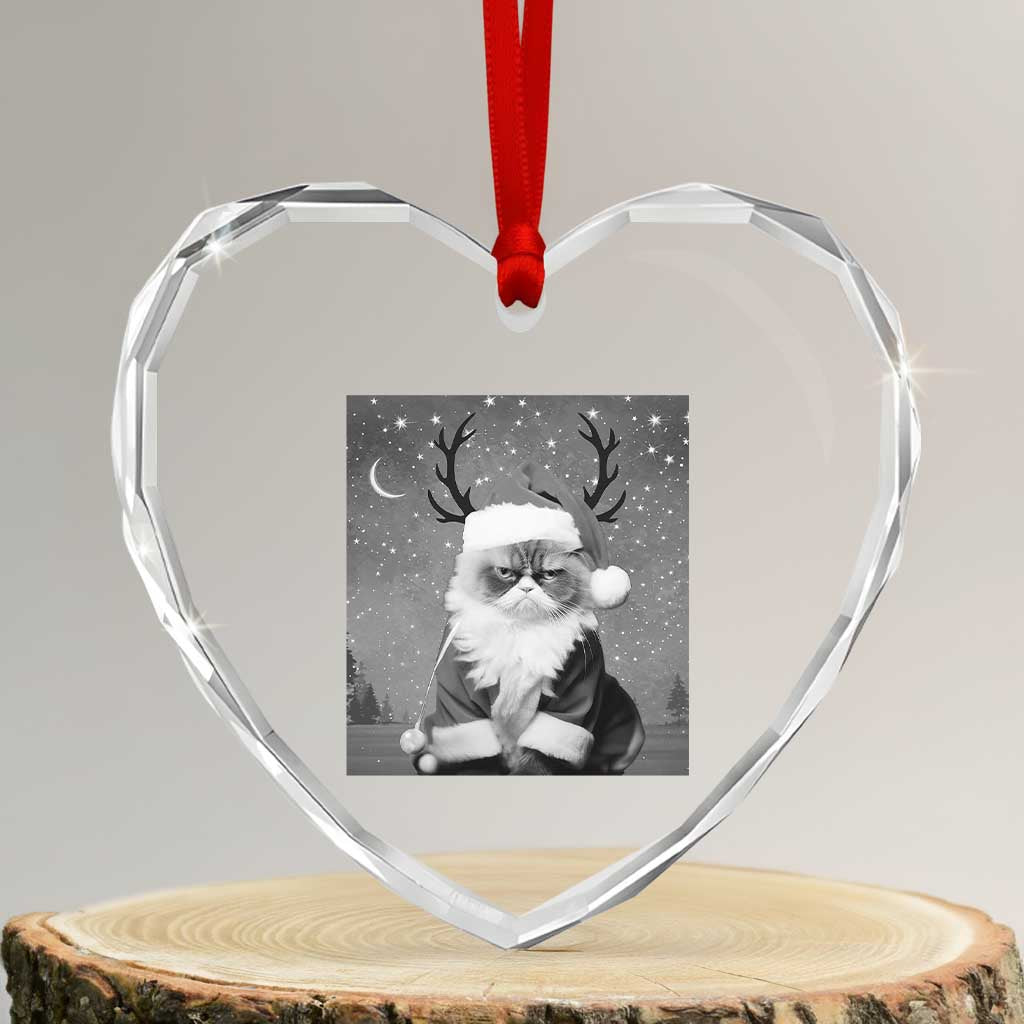 Funny Xmas Santa Grumpy Cat Heart Crystal Glass Ornament TS11 Transparent Glass 3'' Heart Print Your Wear