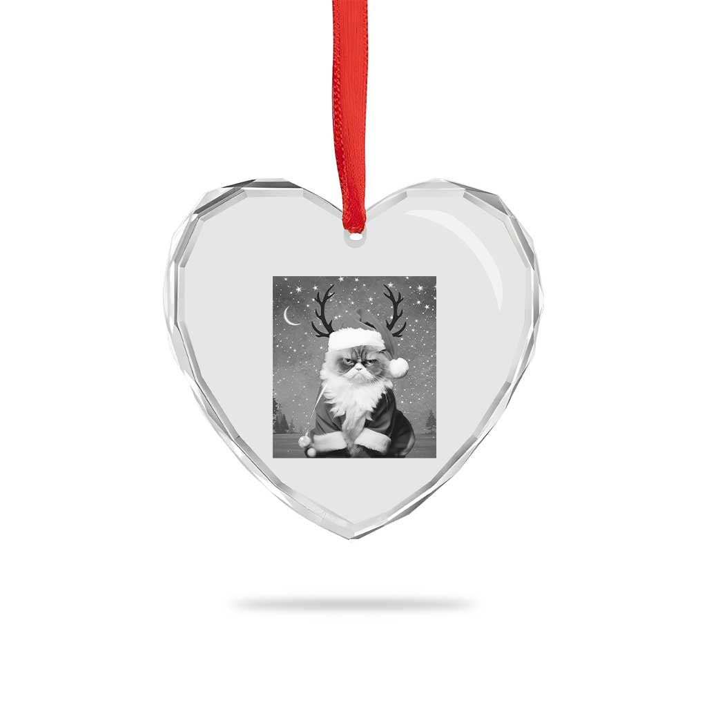 Funny Xmas Santa Grumpy Cat Heart Crystal Glass Ornament TS11 Print Your Wear