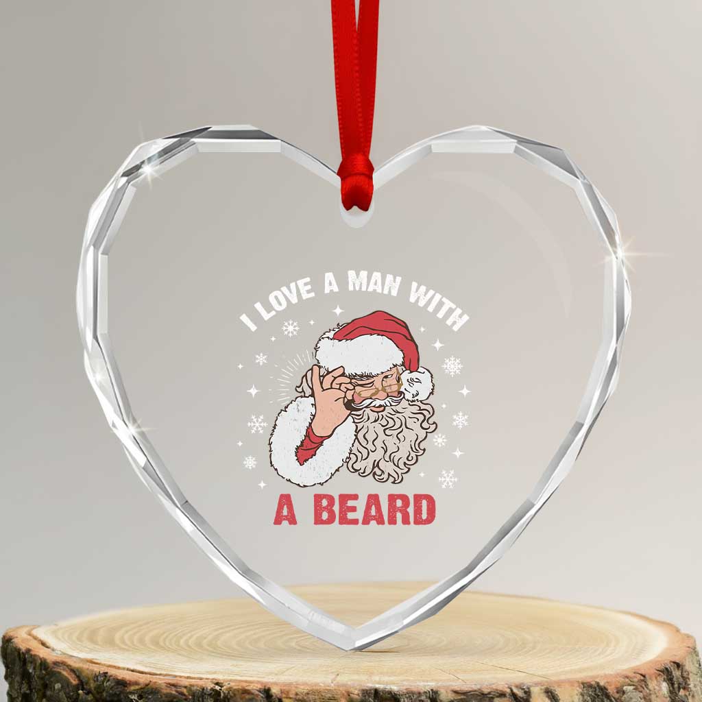 Funny Xmas Santa Heart Crystal Glass Ornament I Love A Man With A Beard Snowflake TS11 Transparent Glass 3'' Heart Print Your Wear