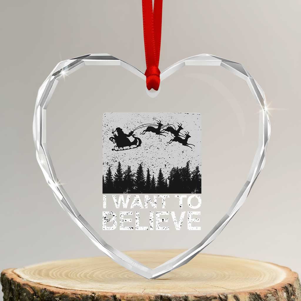 Funny Xmas Santa Heart Crystal Glass Ornament I Want To Believe Sleigh With Reindeers TS11 Transparent Glass 3'' Heart Print Your Wear