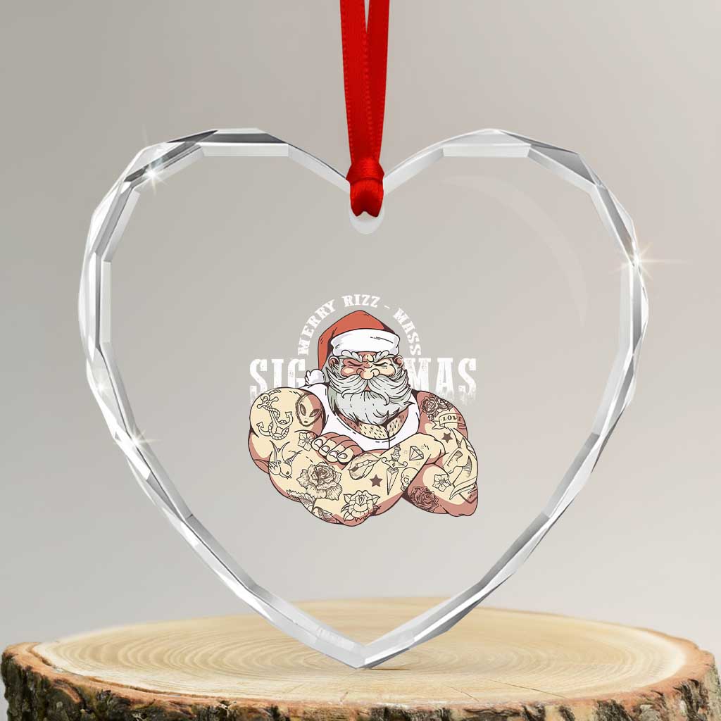 Funny Xmas Santa Heart Crystal Glass Ornament Merry Rizzmas Sigmas Charisma Rizz Santa TS11 Transparent Glass 3'' Heart Print Your Wear