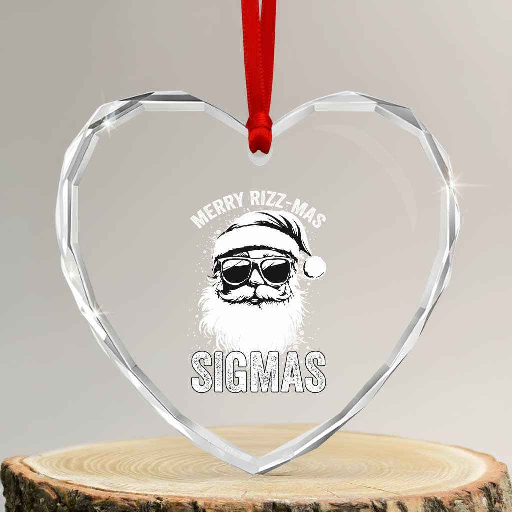 Funny Xmas Santa Heart Crystal Glass Ornament Merry Rizzmas Sigmas Charisma Rizz Santa Claus TS11 Transparent Glass 3'' Heart Print Your Wear