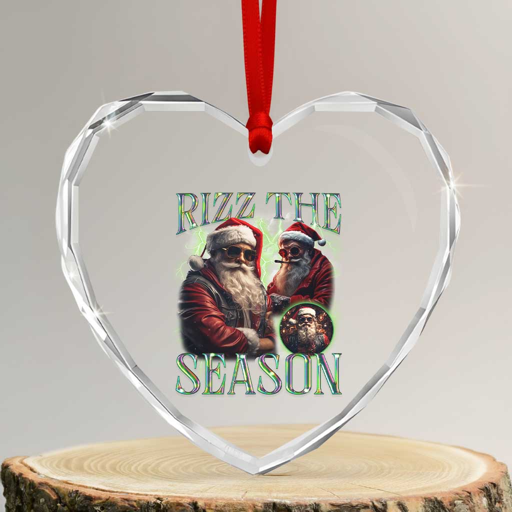 Funny Xmas Santa Heart Crystal Glass Ornament Rizz The Season Cool Santa TS09 Transparent Glass 3'' Heart Print Your Wear