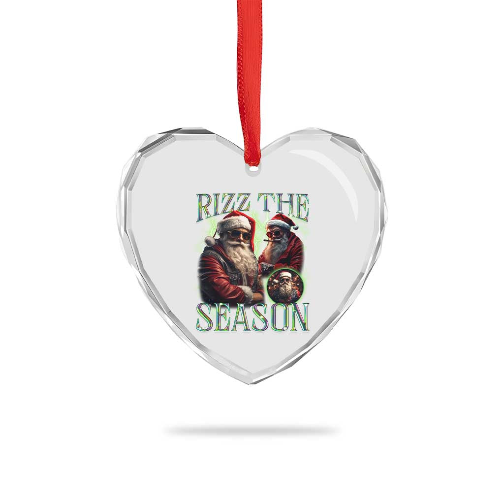 Funny Xmas Santa Heart Crystal Glass Ornament Rizz The Season Cool Santa TS09 Print Your Wear