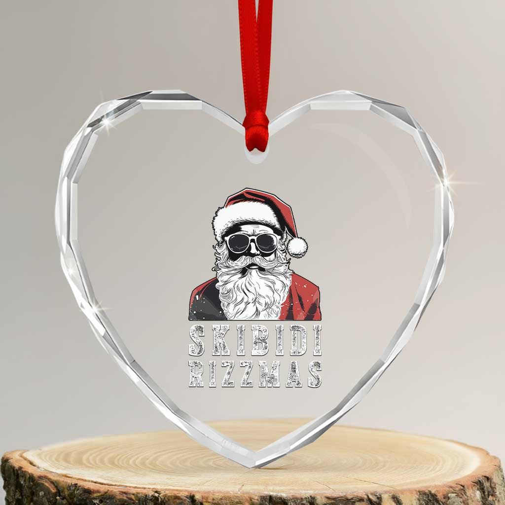 Funny Xmas Santa Heart Crystal Glass Ornament Skibidi Rizzmas Cool Charisma Rizz Santa Claus TS11 Transparent Glass 3'' Heart Print Your Wear