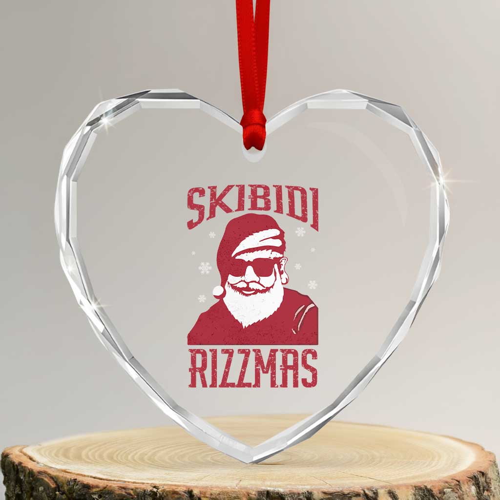 Funny Xmas Santa Heart Crystal Glass Ornament Skibidi Rizzmas Vintage Charisma Rizz Santa Claus TS11 Transparent Glass 3'' Heart Print Your Wear