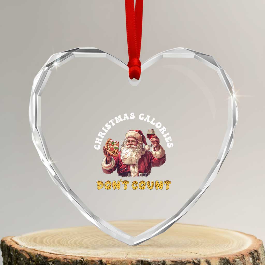 Funny Xmas Santa Heart Crystal Glass Ornament Xmas Calories Don't Count Pizza Wine TS11 Transparent Glass 3'' Heart Print Your Wear
