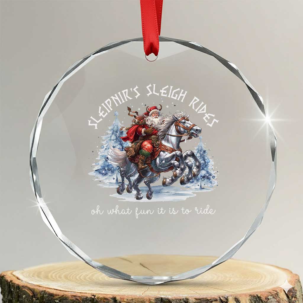 Funny Xmas Santa Viking Crystal Glass Ornament Sleipnir's Sleigh Rides Oh What Fun It Is To Ride TS11 Transparent Glass 3'' Circle Print Your Wear