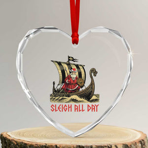 Funny Xmas Santa Viking Heart Crystal Glass Ornament Sleigh All Day Xmas Pagan Norse Longship TS11 Transparent Glass 3'' Heart Print Your Wear