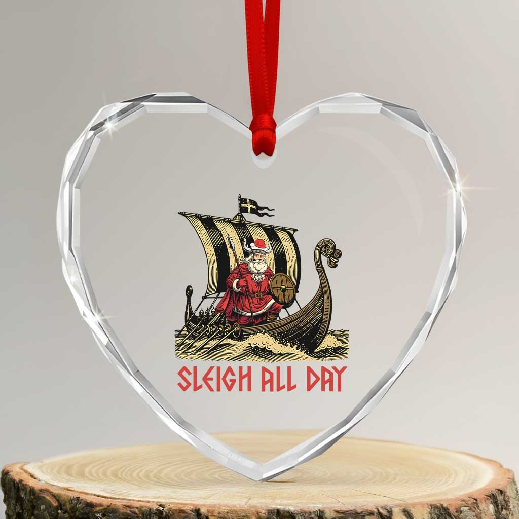 Funny Xmas Santa Viking Heart Crystal Glass Ornament Sleigh All Day Xmas Pagan Norse Longship TS11 Transparent Glass 3'' Heart Print Your Wear