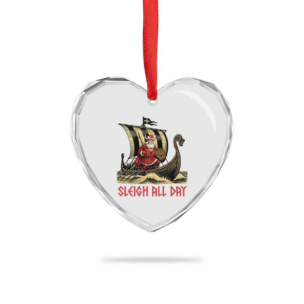 Funny Xmas Santa Viking Heart Crystal Glass Ornament Sleigh All Day Xmas Pagan Norse Longship TS11 Print Your Wear