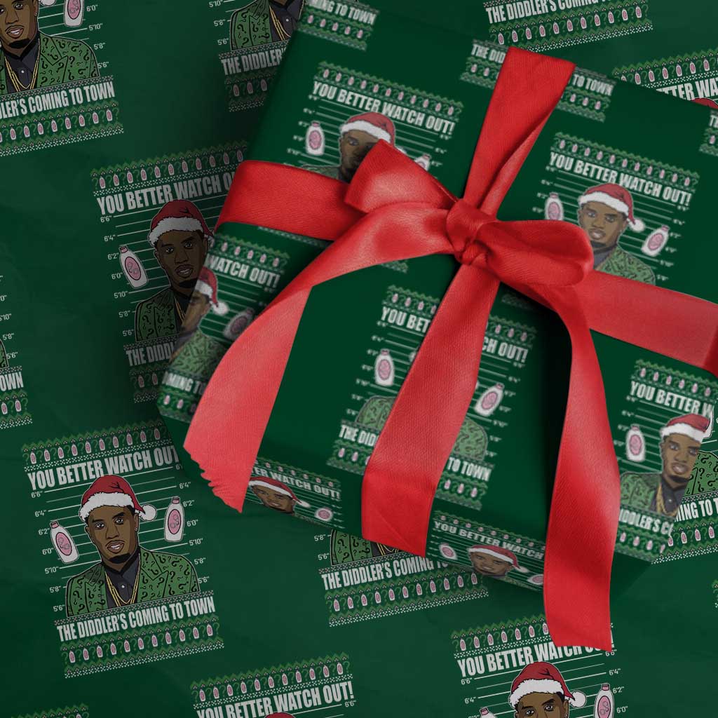 Funny Xmas Sarcastic Diddy Wrapping Paper Roll You Better Watch Out The Diddler Coming To Town TS02 Green Print Your Wear