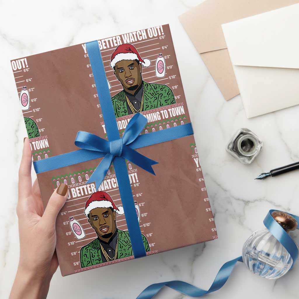 Funny Xmas Sarcastic Diddy Wrapping Paper Roll You Better Watch Out The Diddler Coming To Town TS02 Mocha Print Your Wear