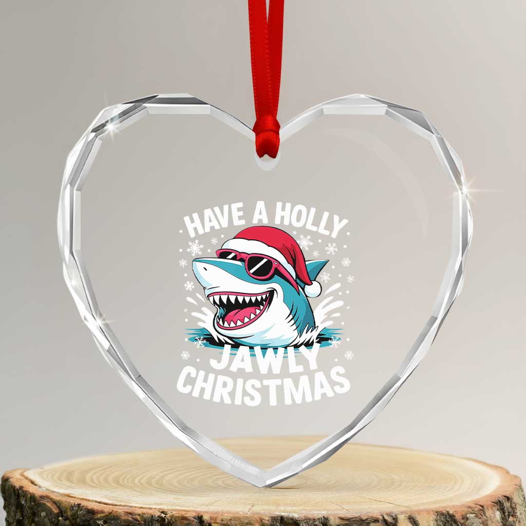 Funny Xmas Shark Heart Crystal Glass Ornament Have A Holly Jawly Christmas Santa Hat TS11 Transparent Glass 3'' Heart Print Your Wear