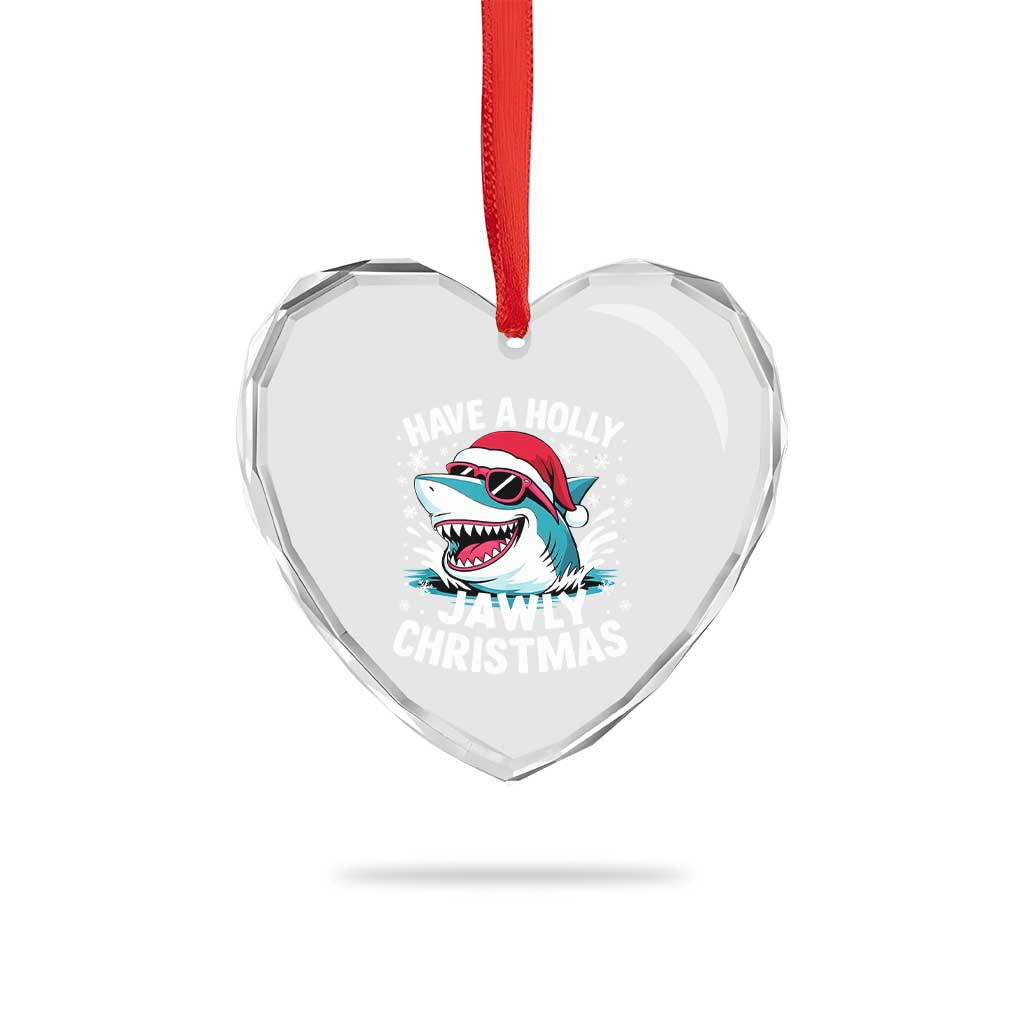 Funny Xmas Shark Heart Crystal Glass Ornament Have A Holly Jawly Christmas Santa Hat TS11 Print Your Wear