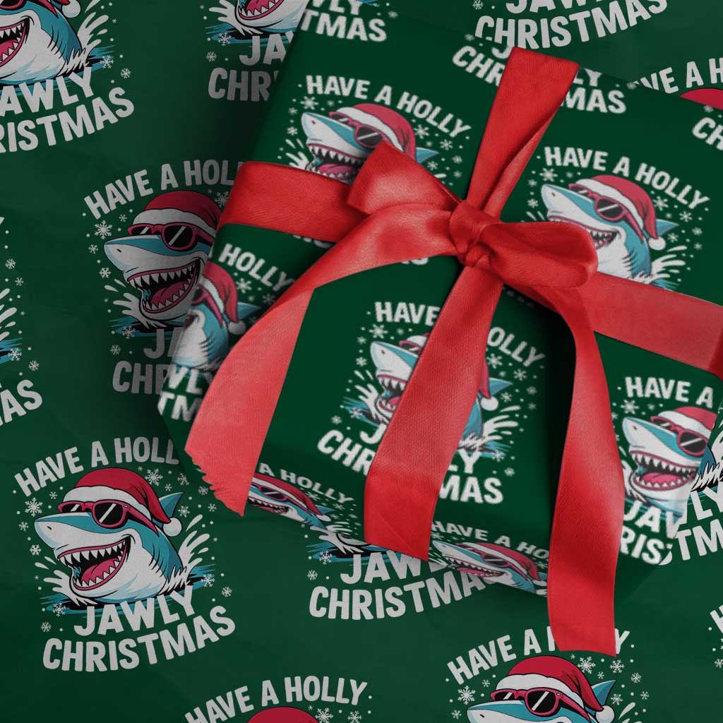 Funny Xmas Shark Wrapping Paper Roll Have A Holly Jawly Christmas Santa Hat TS11 Green Print Your Wear