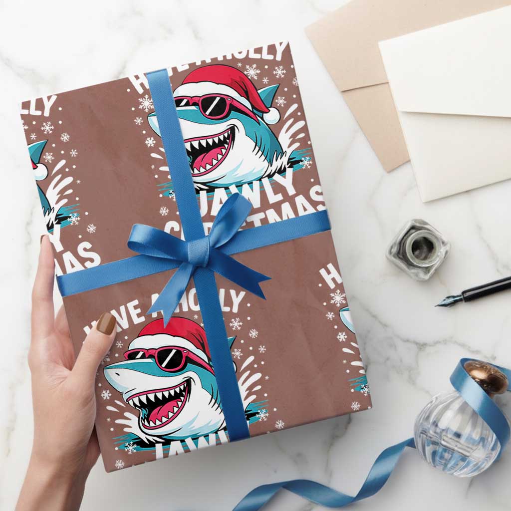 Funny Xmas Shark Wrapping Paper Roll Have A Holly Jawly Christmas Santa Hat TS11 Mocha Print Your Wear