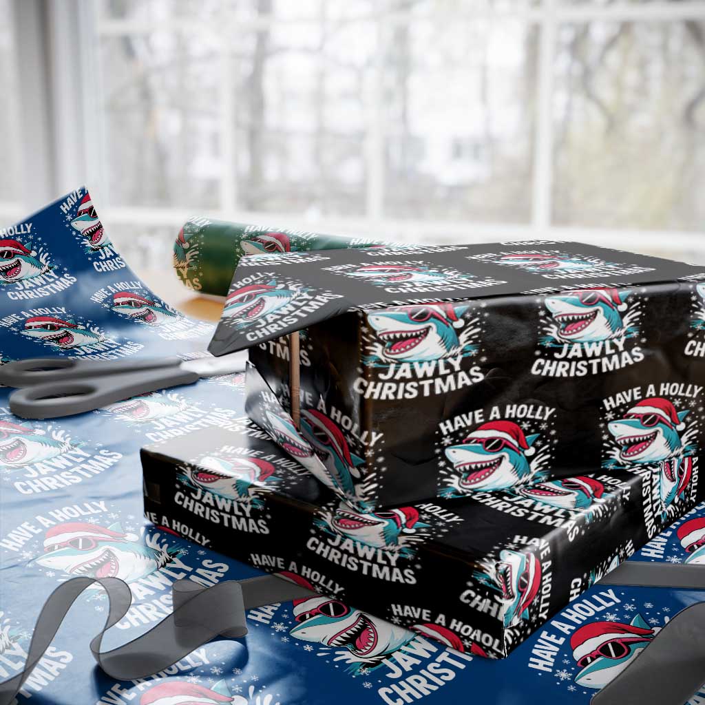 Funny Xmas Shark Wrapping Paper Roll Have A Holly Jawly Christmas Santa Hat TS11 Black Print Your Wear
