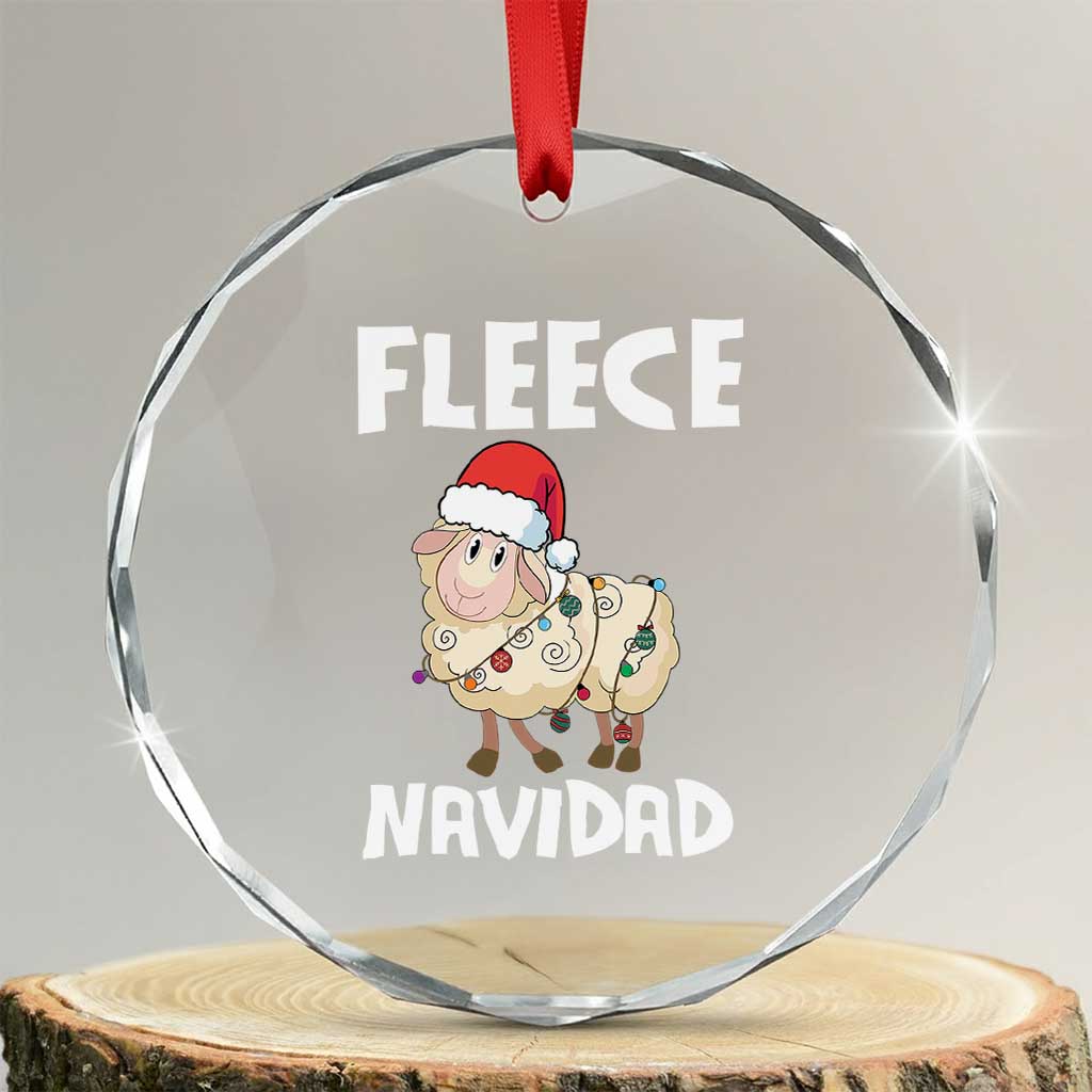 Funny Xmas Sheep Crystal Glass Ornament Fleece Navidad Feliz Spanish Merry Xmas TS02 Transparent Glass 3'' Circle Print Your Wear