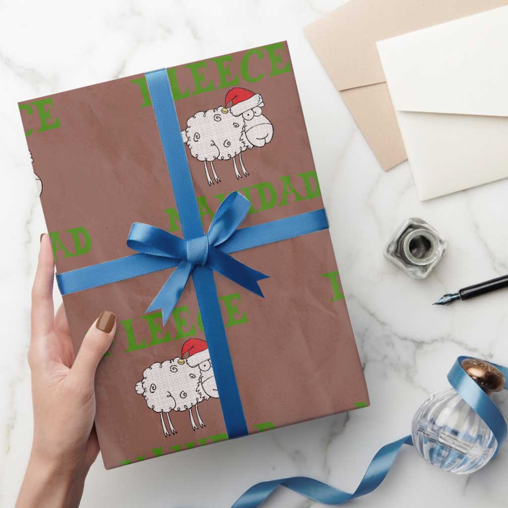 Funny Xmas Sheep Wrapping Paper Roll Fleece Navidad Feliz Festive Xmas TS02 Mocha Print Your Wear
