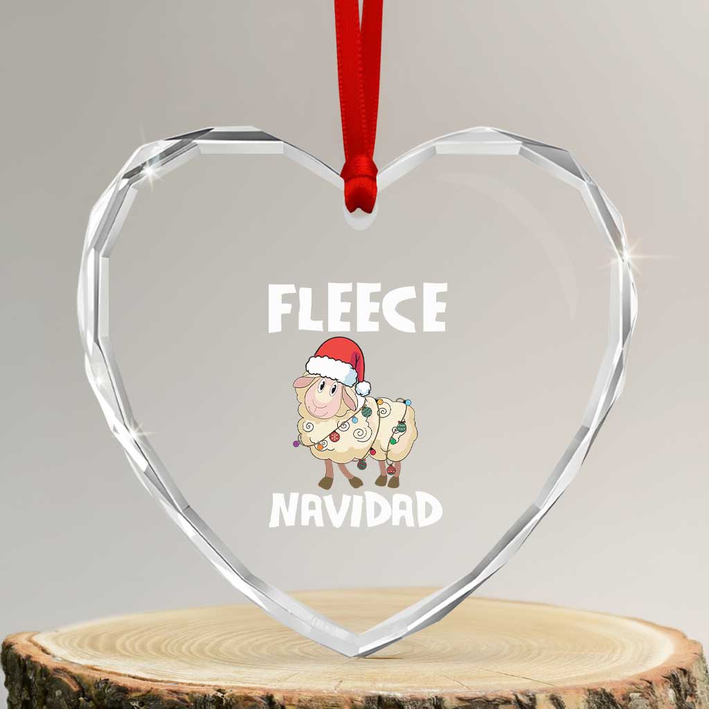 Funny Xmas Sheep Heart Crystal Glass Ornament Fleece Navidad Feliz Spanish Merry Xmas TS02 Transparent Glass 3'' Heart Print Your Wear