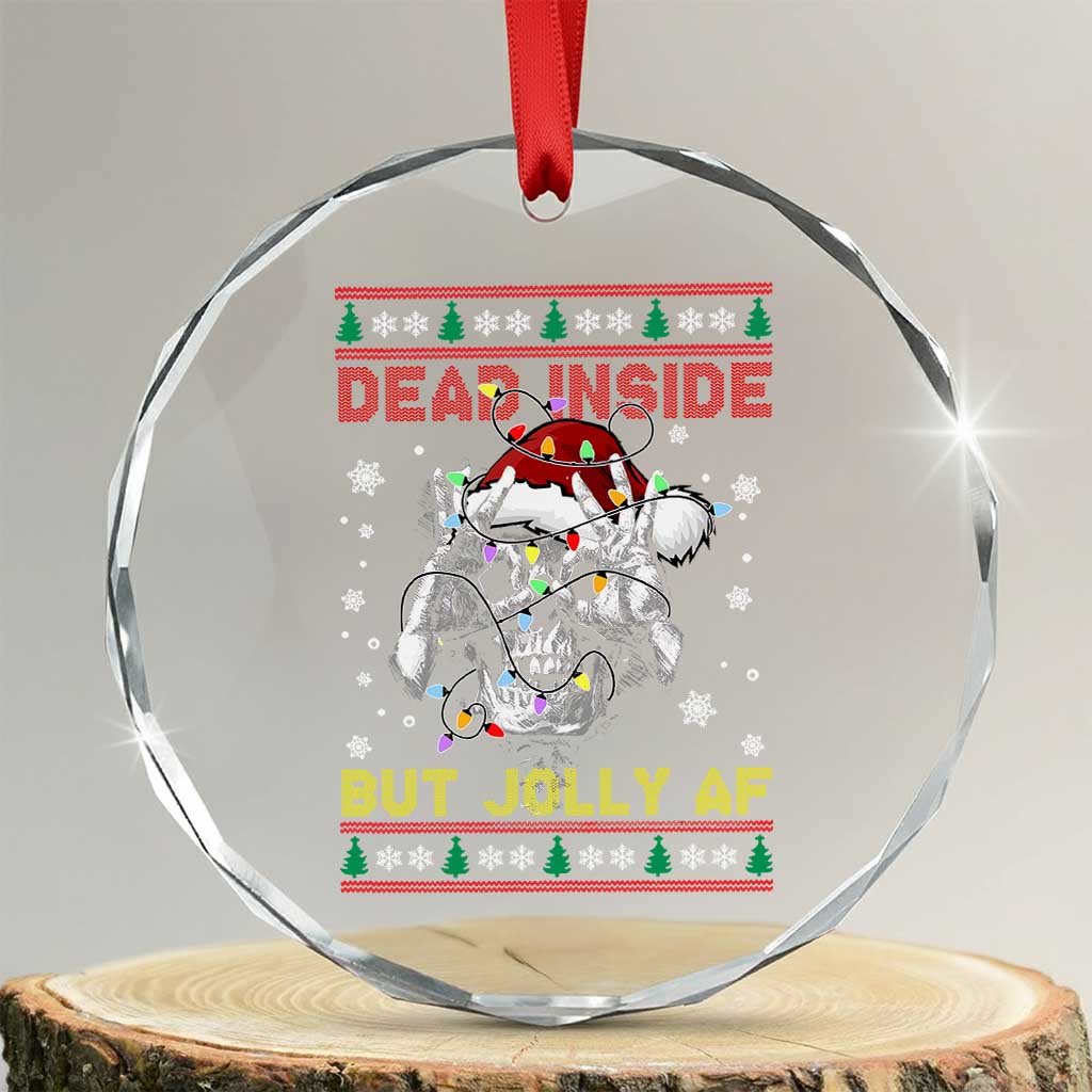 Funny Xmas Skeleton Crystal Glass Ornament Dead Inside But Jolly AF Santa Hat TS11 Transparent Glass 3'' Circle Print Your Wear