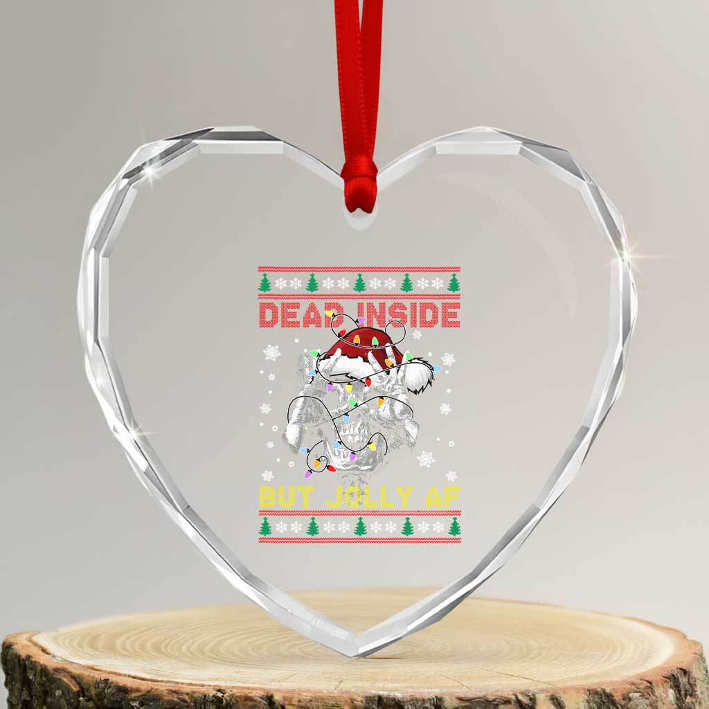 Funny Xmas Skeleton Heart Crystal Glass Ornament Dead Inside But Jolly AF Santa Hat TS11 Transparent Glass 3'' Heart Print Your Wear