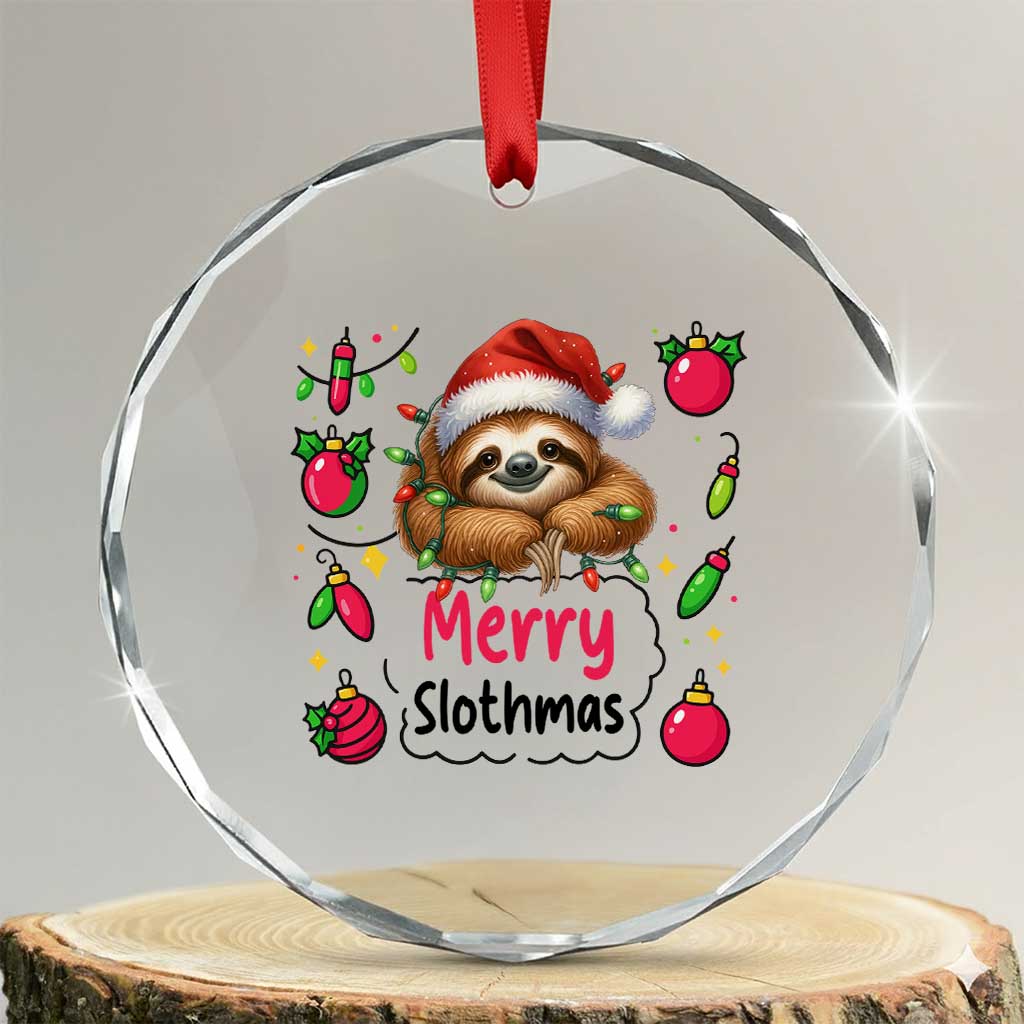 Funny Xmas Sloth Crystal Glass Ornament Merry Slothmas TS12 Transparent Glass 3'' Circle Print Your Wear