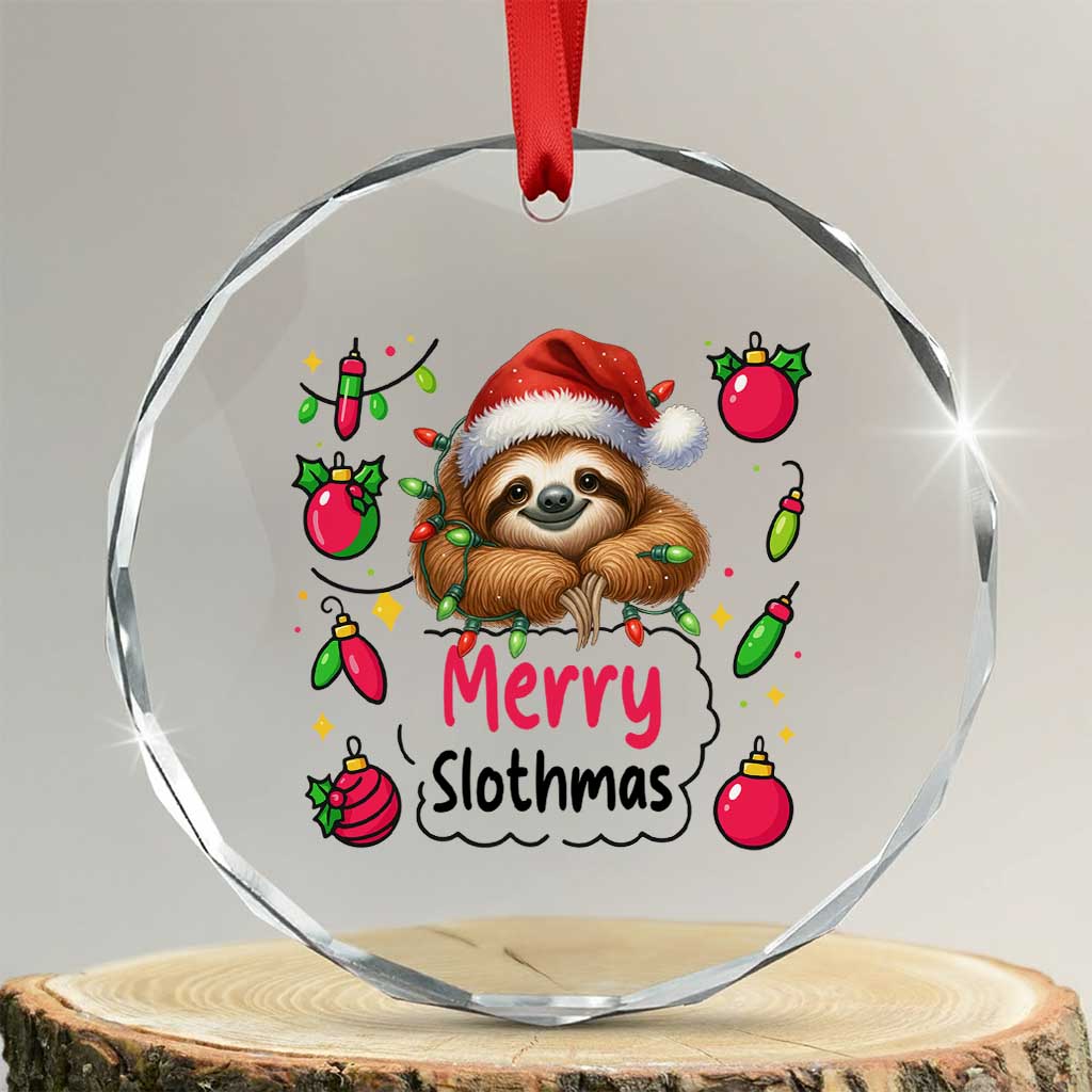 Funny Xmas Sloth Crystal Glass Ornament Merry Slothmas TS12 Transparent Glass 3'' Circle Print Your Wear