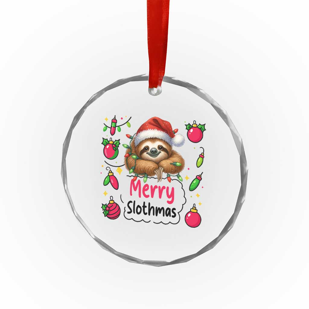 Funny Xmas Sloth Crystal Glass Ornament Merry Slothmas TS12 Transparent Glass 3'' Circle Print Your Wear